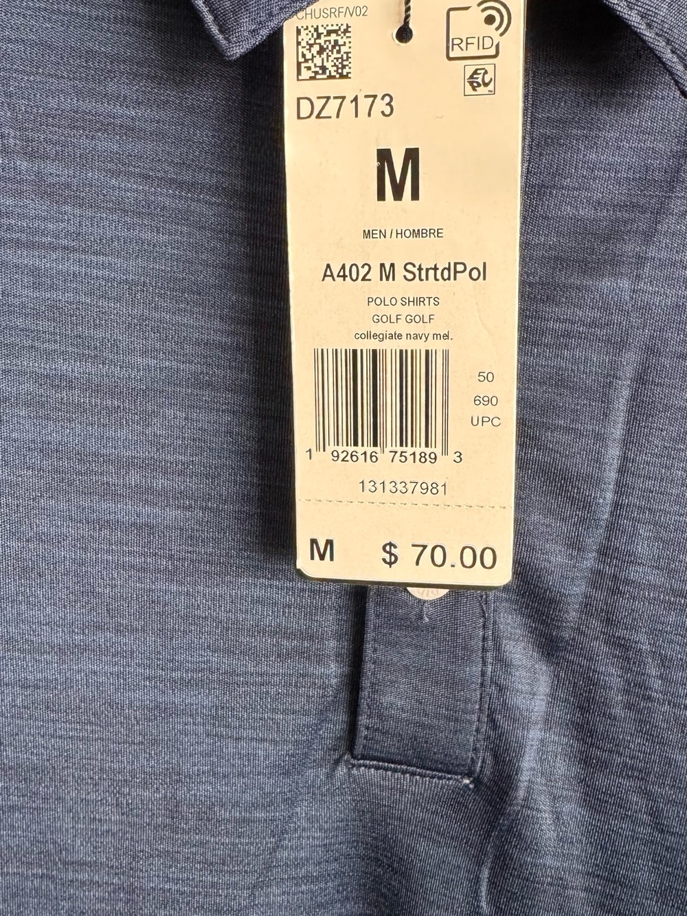 Adidas Men’s A402 Striped Golf Polo Collegiate Navy Melange Shirt NWT Size M - Picture 5 of 12